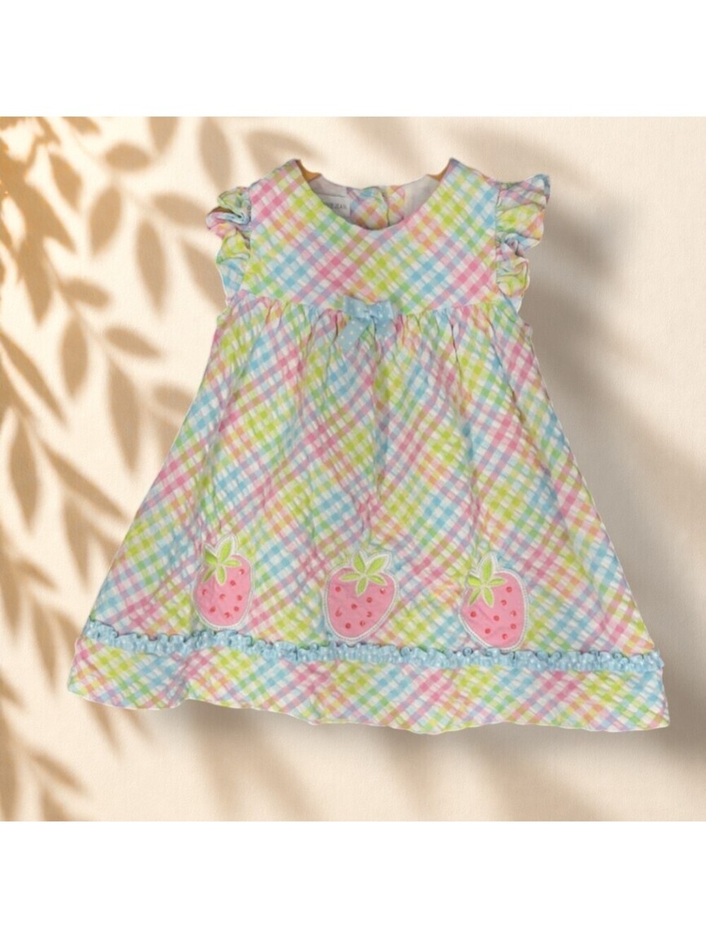 Bonnie Jean Dress Girls 6 Blue Plaid Sheath Short Button Cotton Short Sleeve